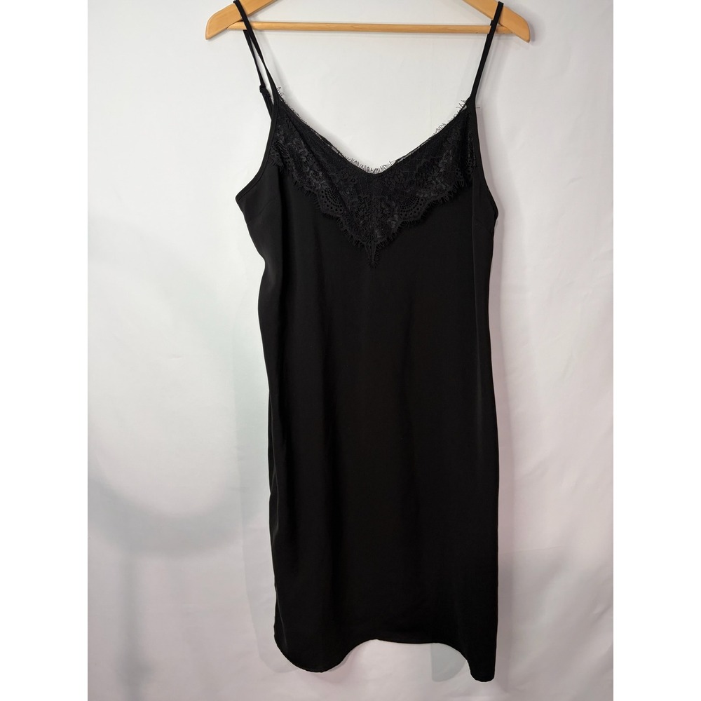 Y2K Black Lace Trim Slip Dress Womens Size 10 Whimsigoth Club Coquette Sexy Chic